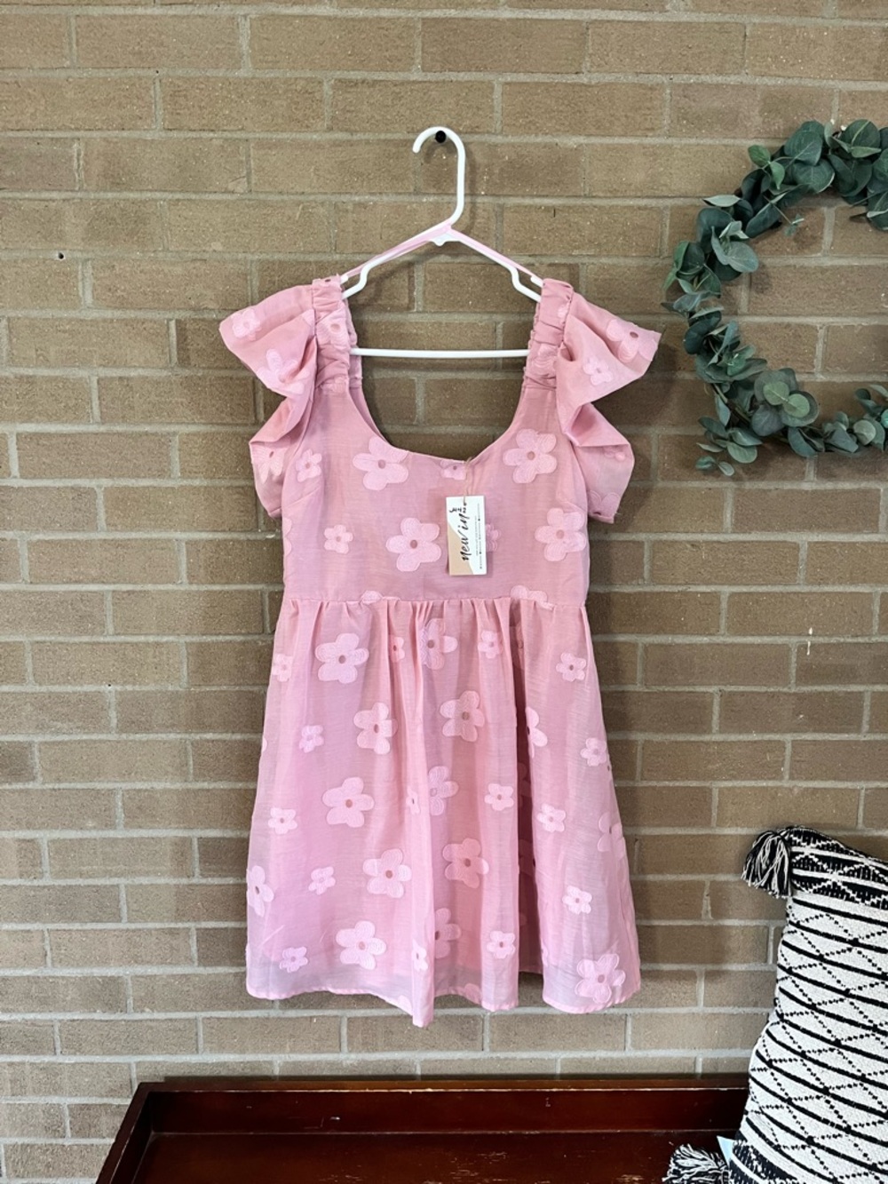 Pink Floral Mini Dress with Flutter Sleeves - Picture 2 of 4